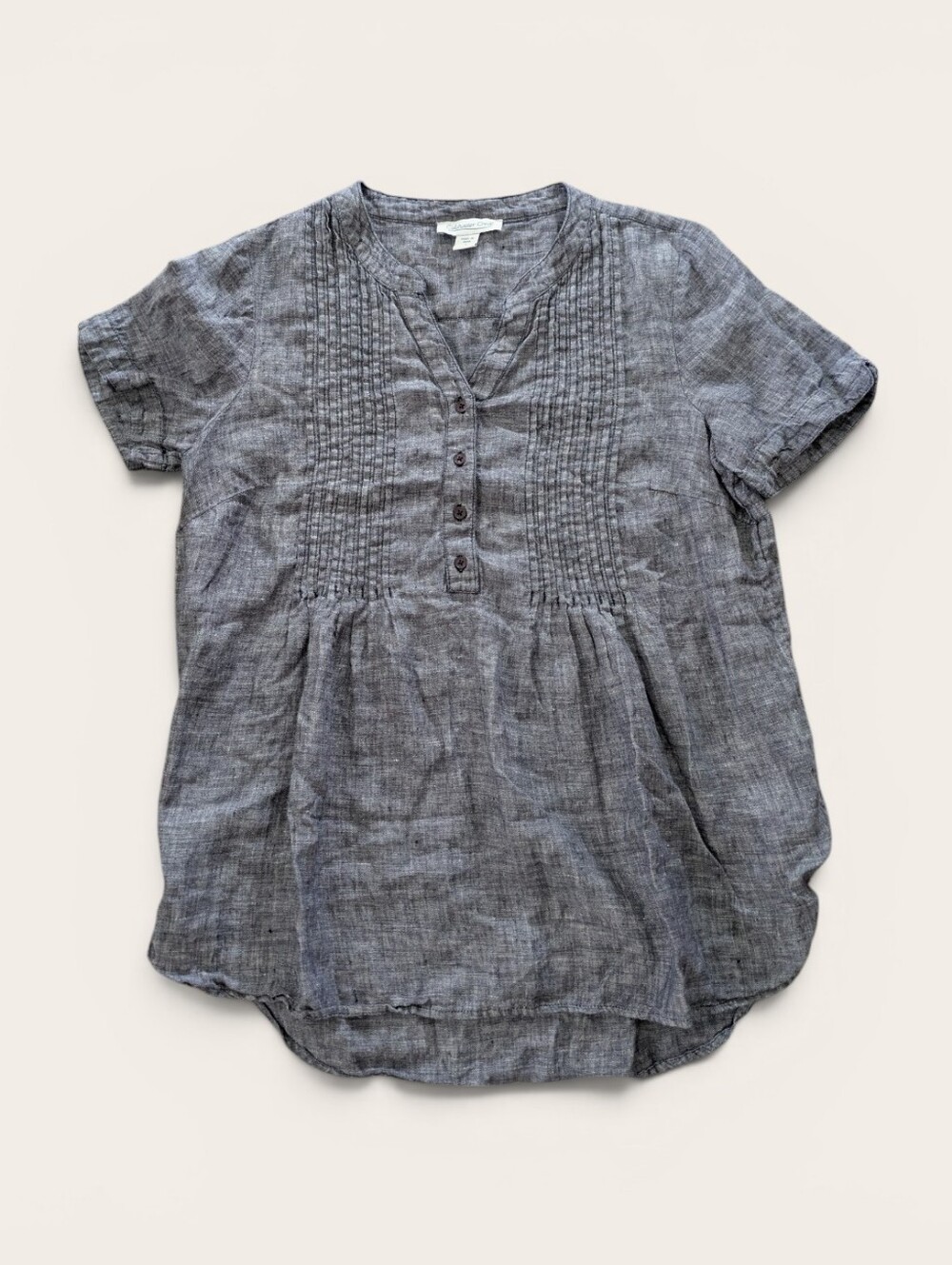 Coldwater Creek Tunic Blouse Blue 100% Linen Popover Small pintuck Relaxed fit